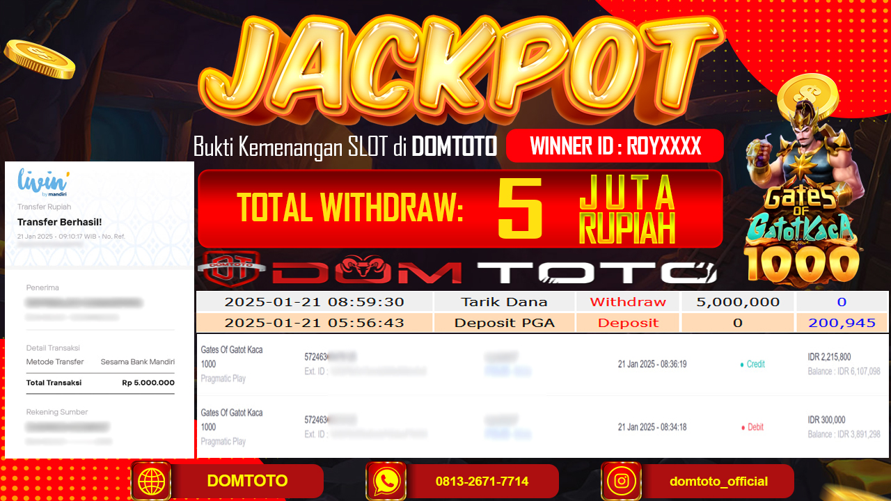 JACKPOT SLOT GATES OF GATOT KACA 1000  21  JANUARI 2025